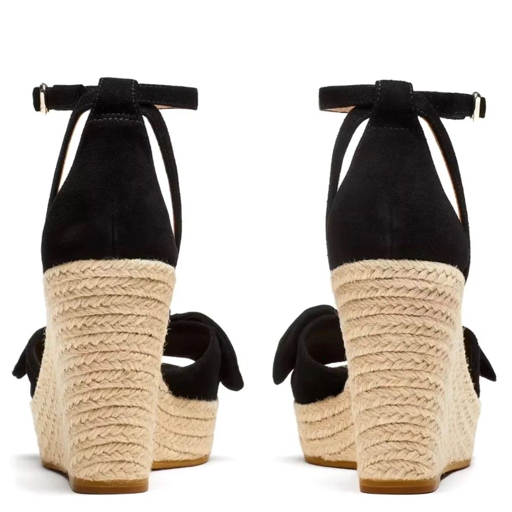Kate Spade Tianna Black Suede Espadrille High Wedge Platform Sandals Pumps 9.5